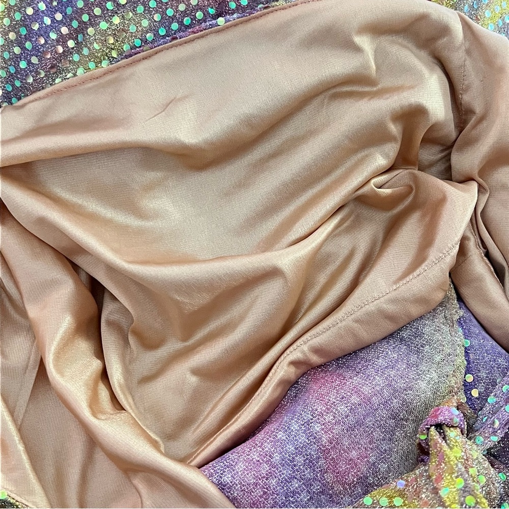 Asymmetrical Pink+Yellow Swirl One Shoulder Disco-Inspired Prom/Party Maxi Dress - Picture 8 of 8